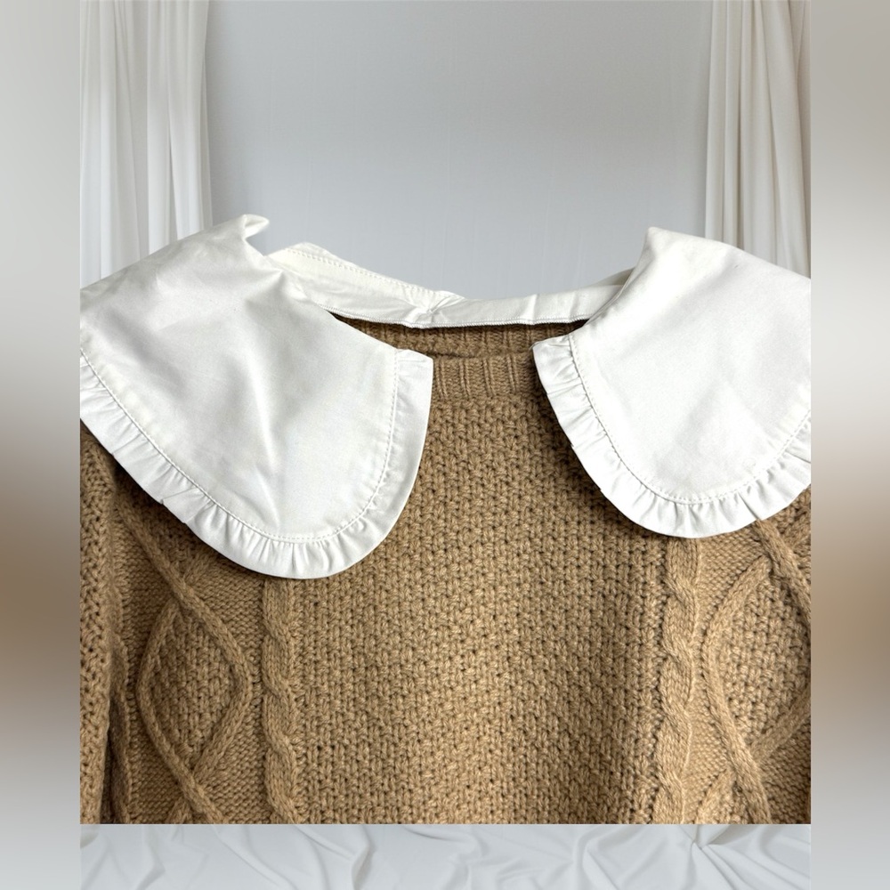 Blu Pepper Doll Collared Cable Knit Beige Sweater Size Small - Picture 5 of 8
